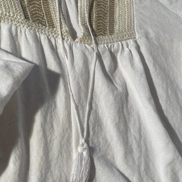 J.Crew Womens XS White Embroidered Boho Peasant Blouse Tassel Tie Top - Picture 6 of 12